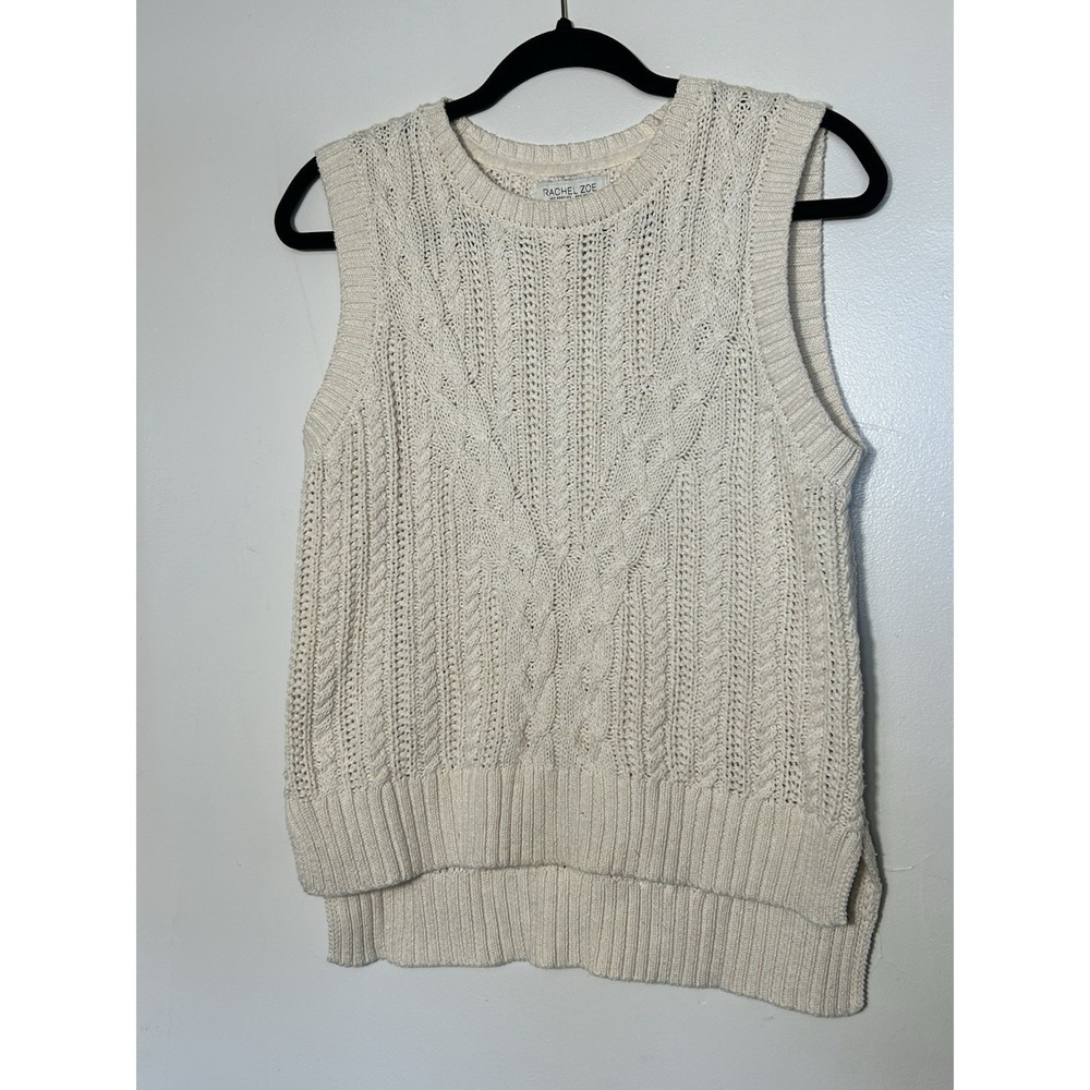 Rachel Zoe Cream Cable‎ Knit Sweater Vest High-Low Hem Small Fisherman Boho
